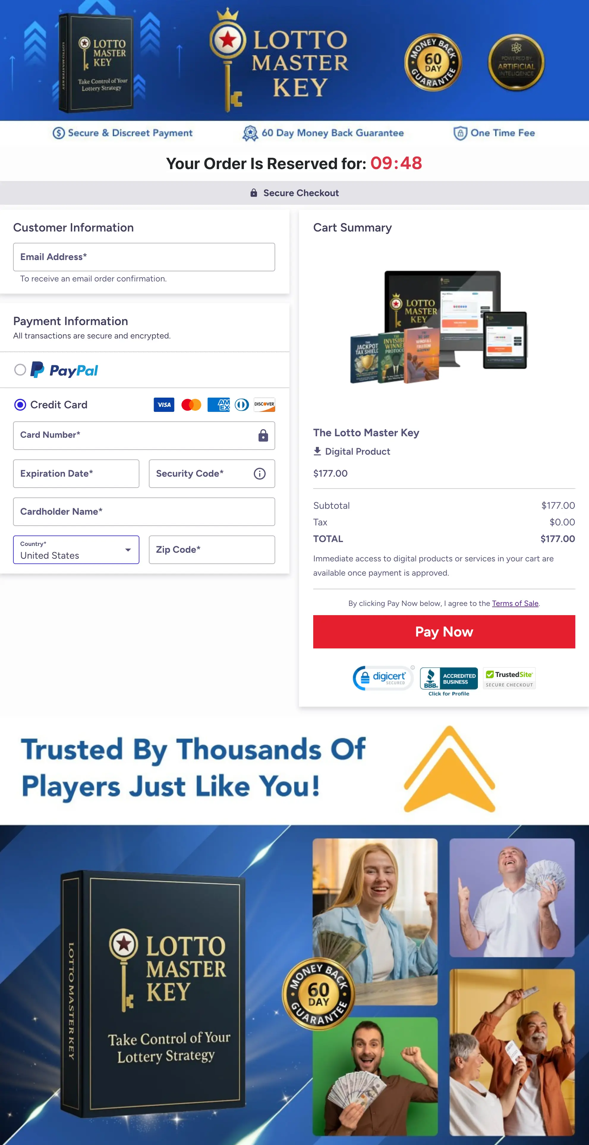 The Lotto Master Key Checkout Page